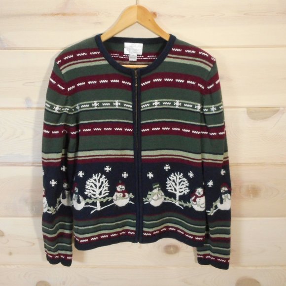 Christopher & Banks Sweaters - Christopher Banks Women's Size M Cardigan Sweater Full Zip Snowman Winter